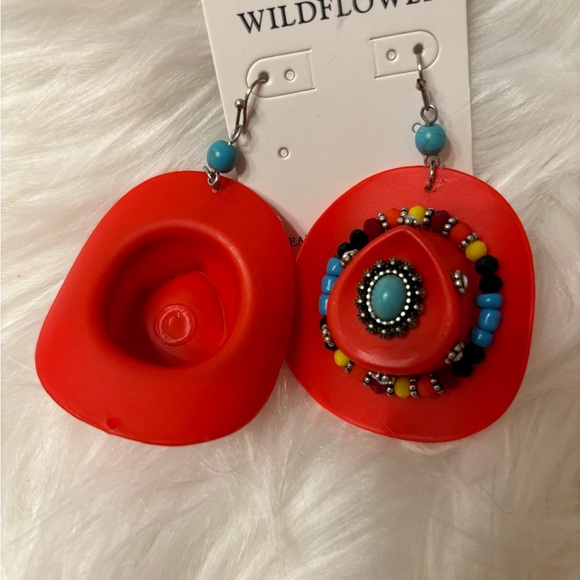 Wildflowers Red and Blue Beaded Earrings - Picture 3 of 3